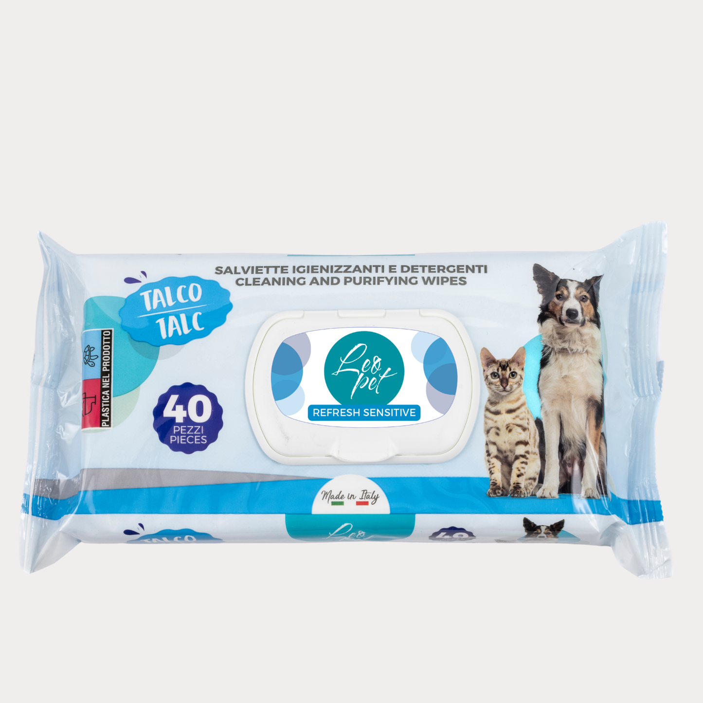 LeoPet - Talc-scented sanitizing and cleansing wipes 40pcs
