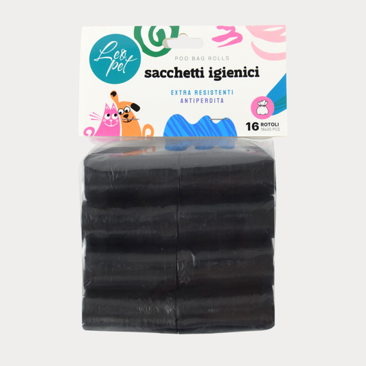 LeoPet - Sacchetti Igienici neri Extra Resistenti 16 rotoli x 20 Pz